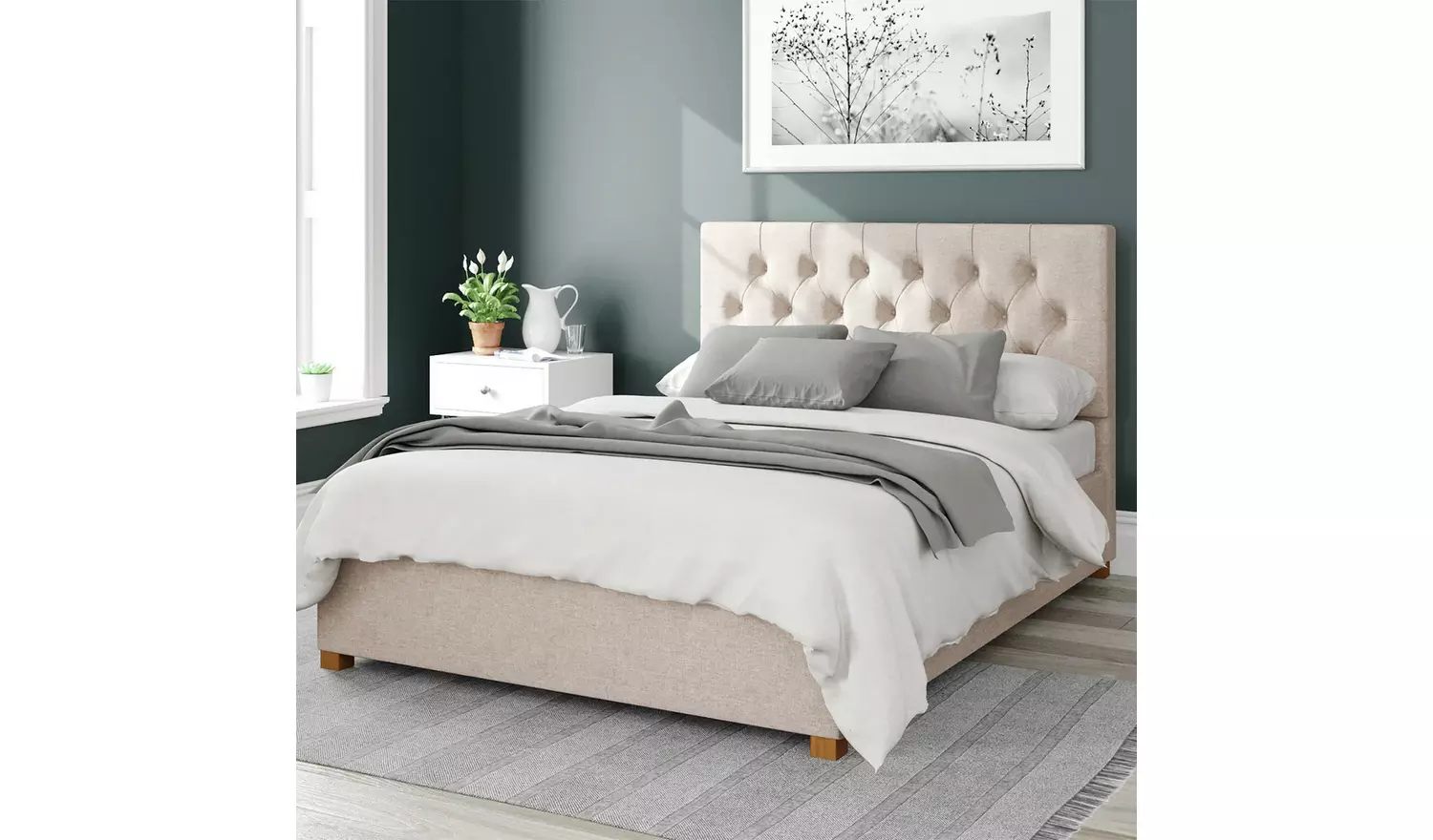 Aspire Olivier Twill Superking Ottoman Bedframe - Natural