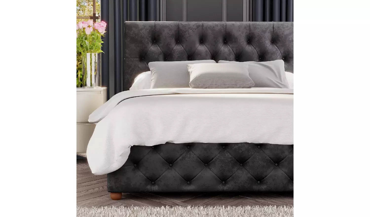 LLB Luna Velvet Double Ottoman Bedframe- Black