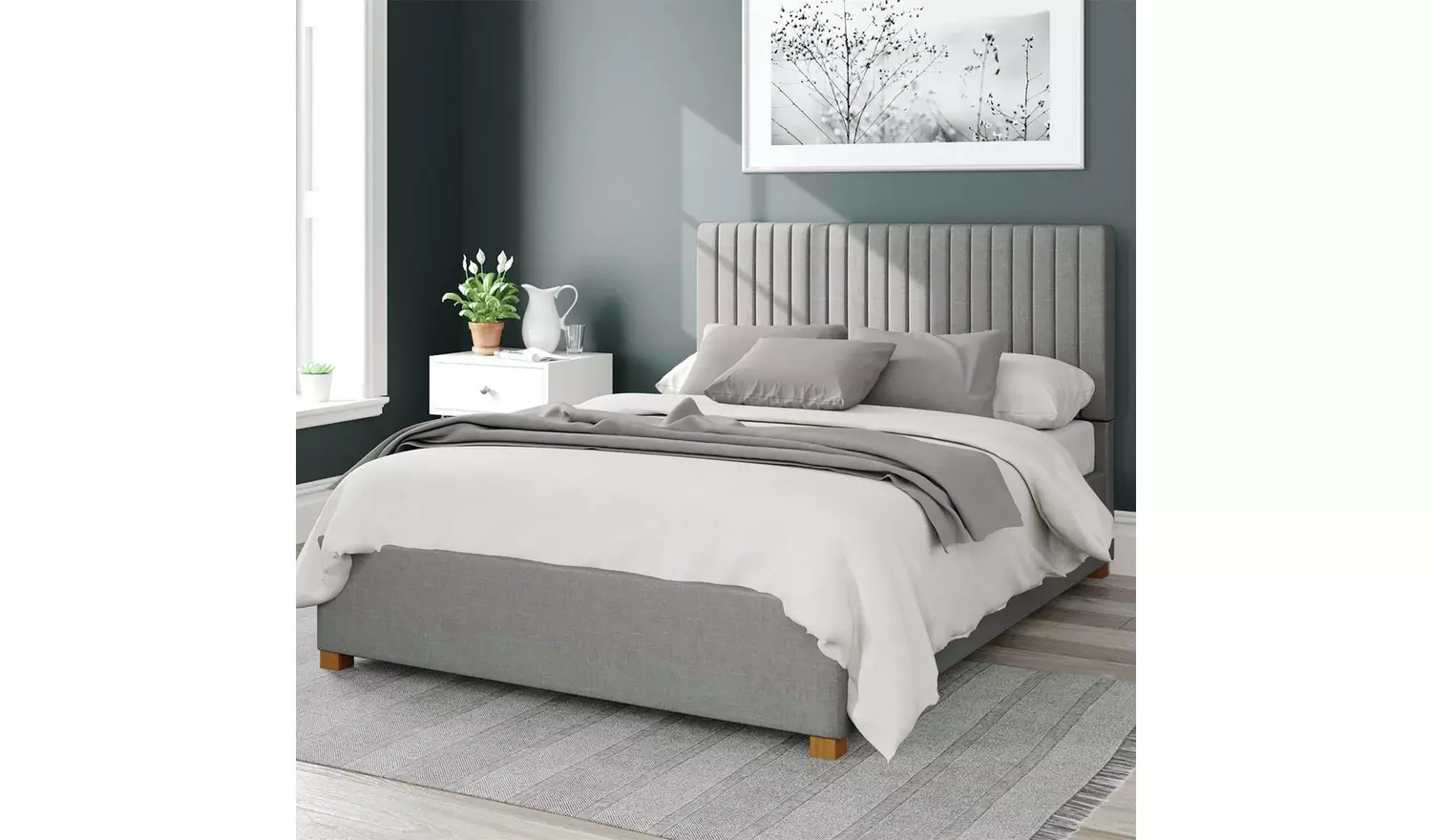 Aspire Grant Linen Double Ottoman Bedframe - Grey