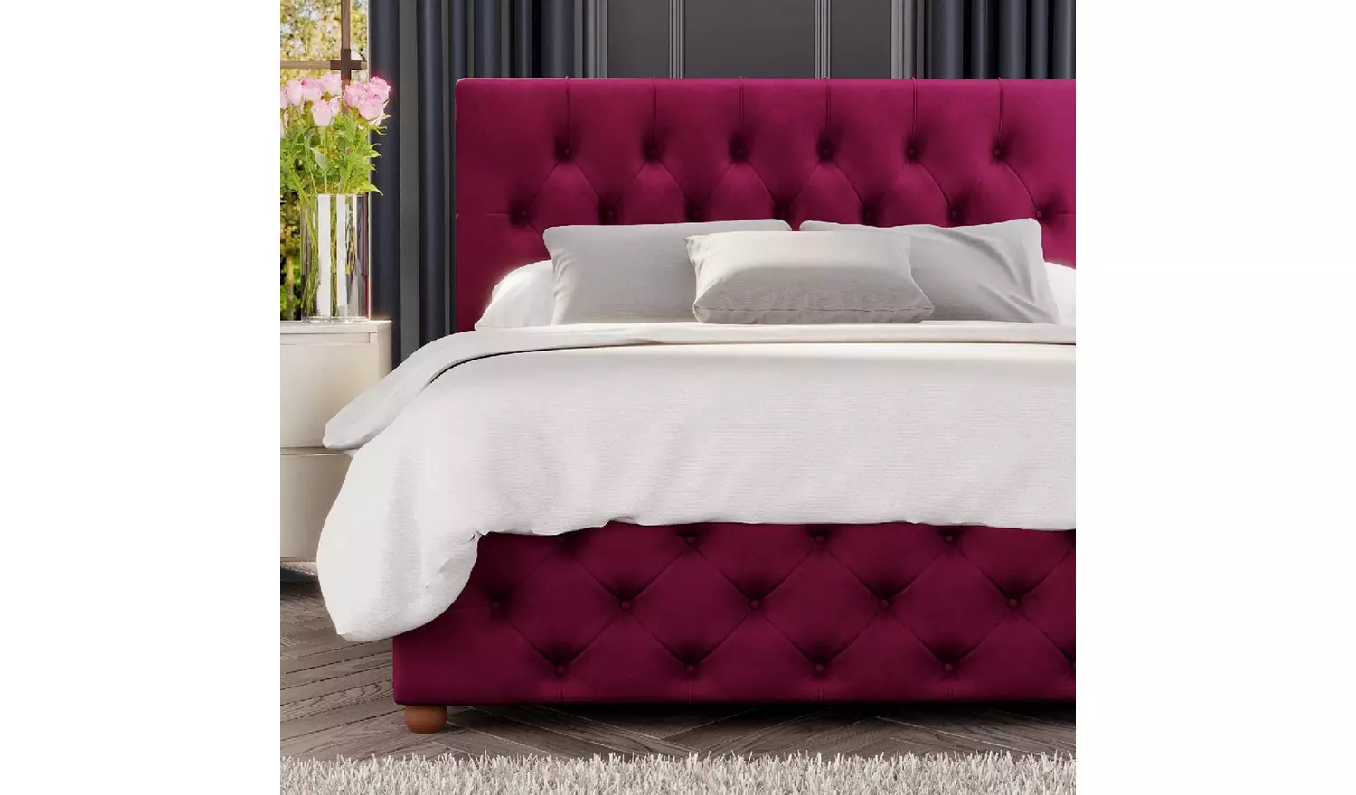 LLB Luna Velvet Small Double Ottoman Bedframe - Berry