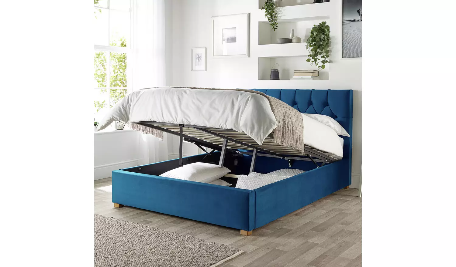 CL Boutique Velvet Double Ottoman Bedframe - Navy