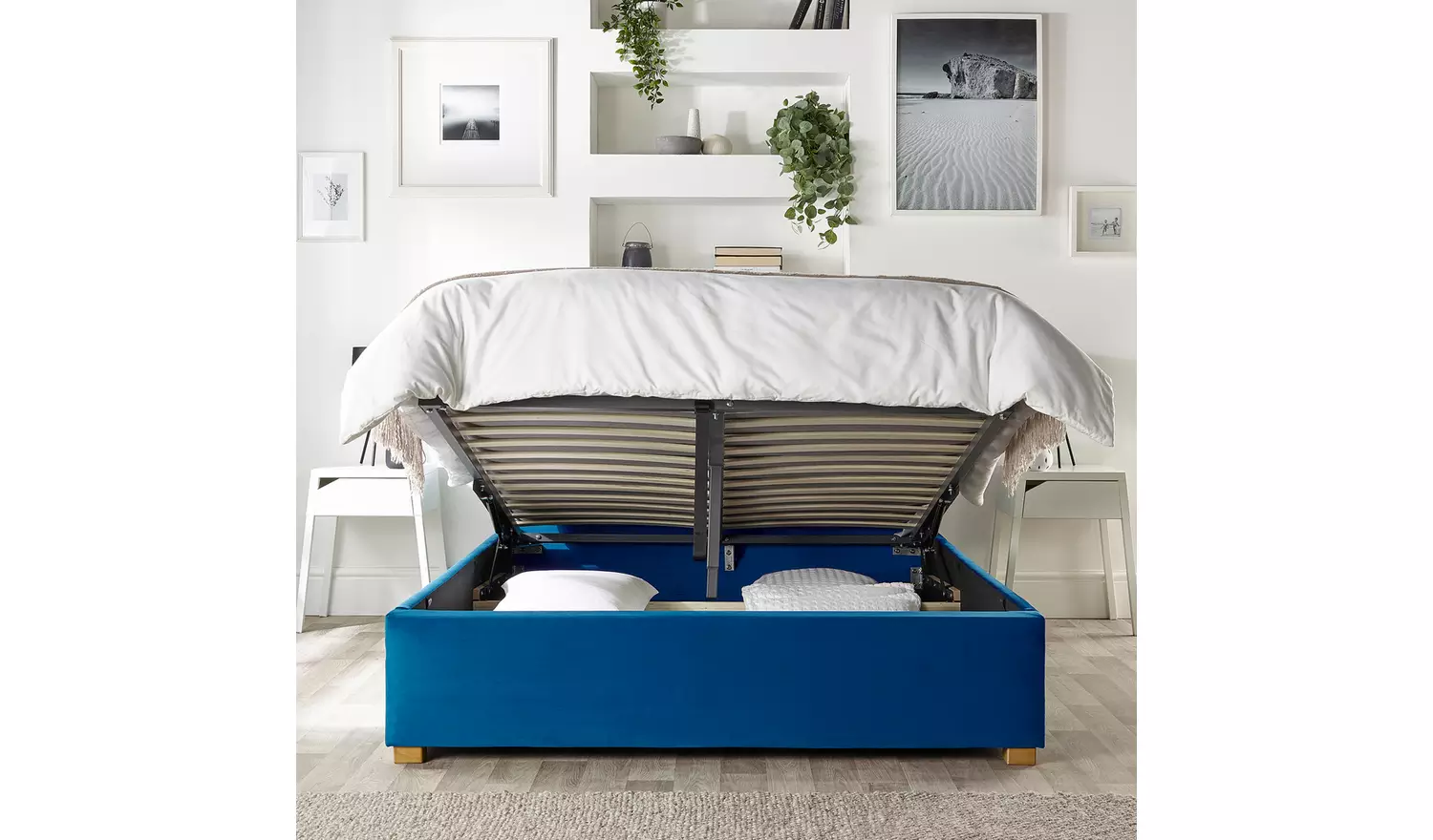 CL Boutique Velvet Double Ottoman Bedframe - Navy