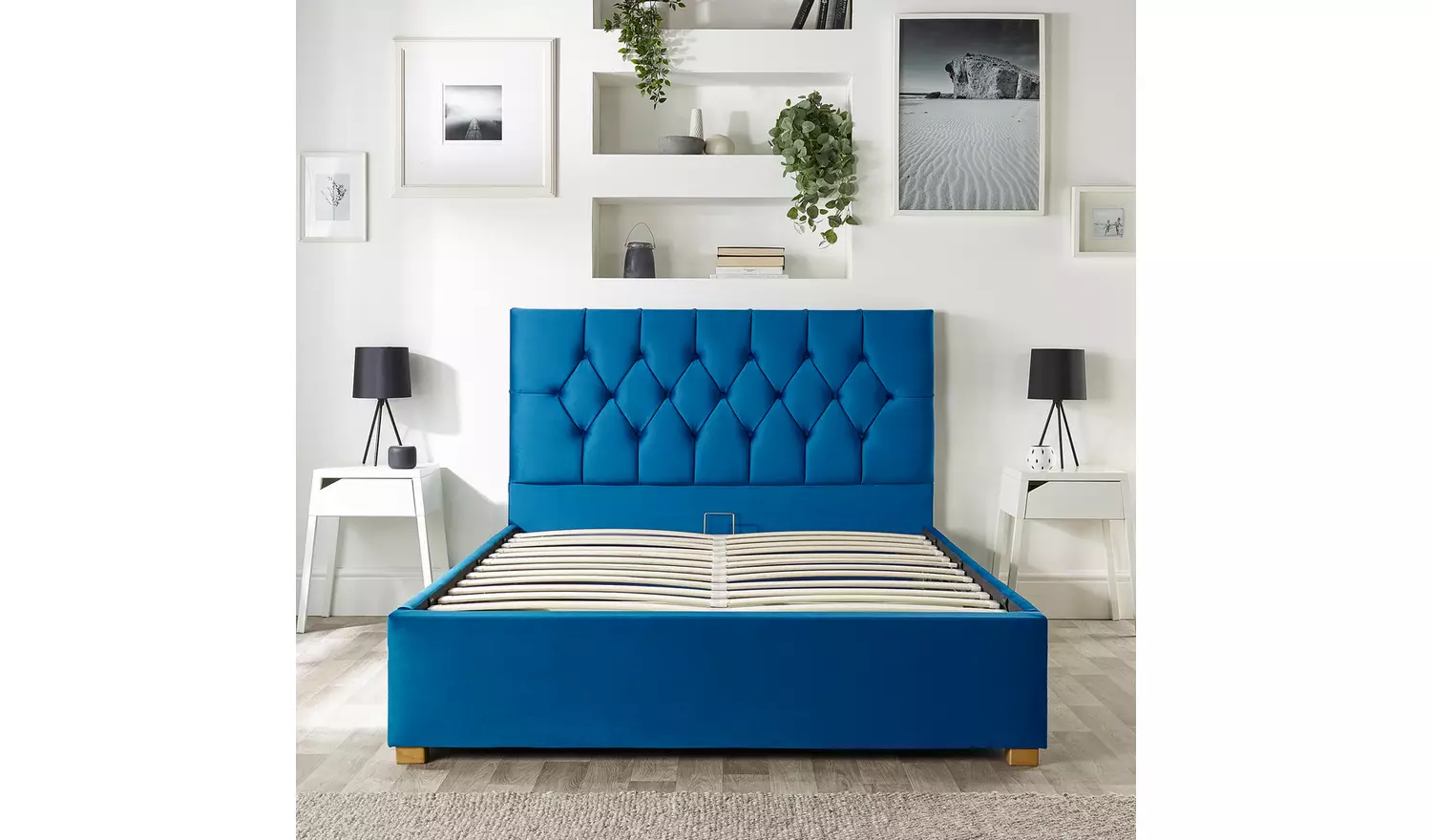 CL Boutique Velvet Double Ottoman Bedframe - Navy