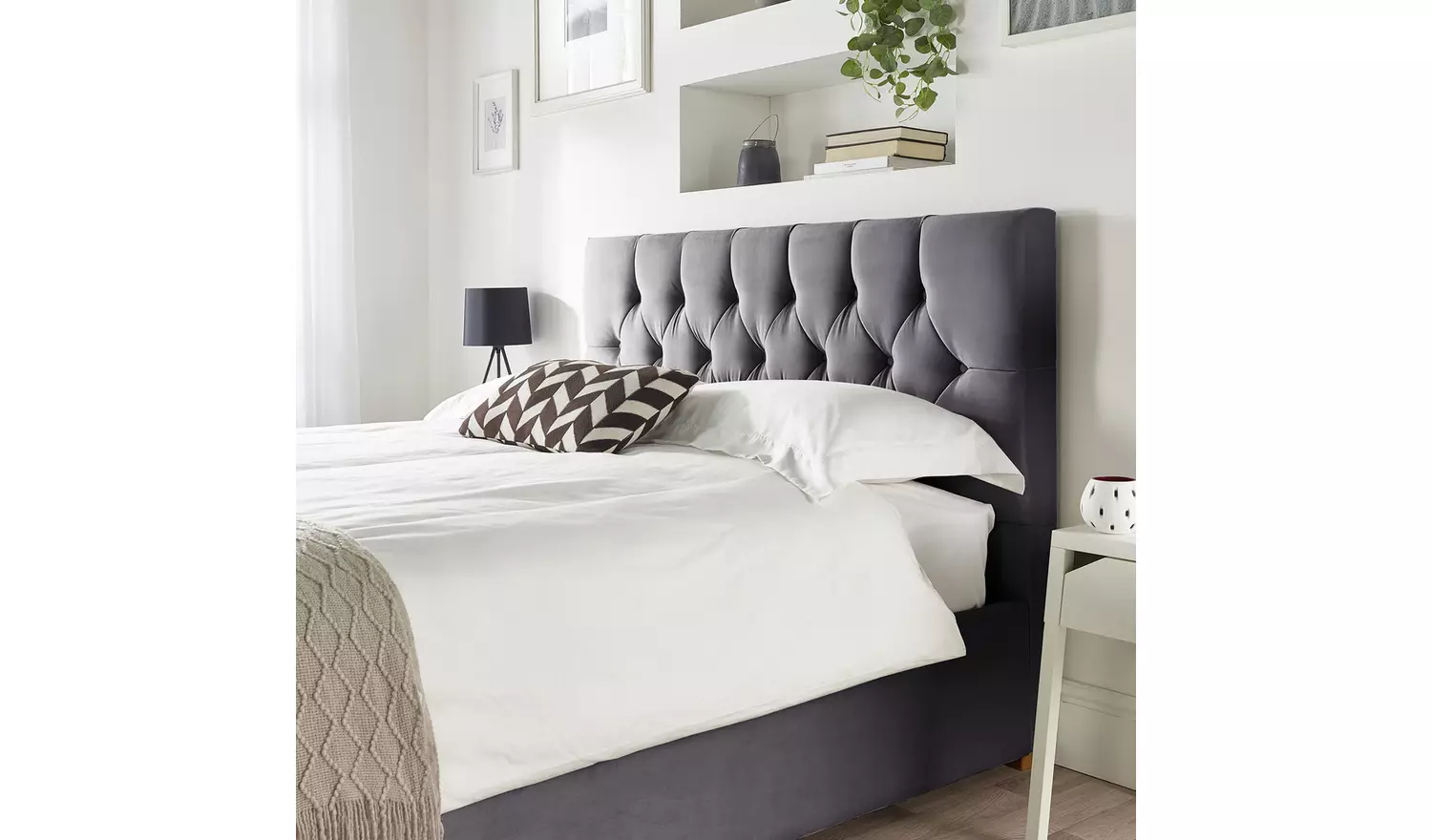 CL Boutique Velvet Double Ottoman Bedframe - Steel