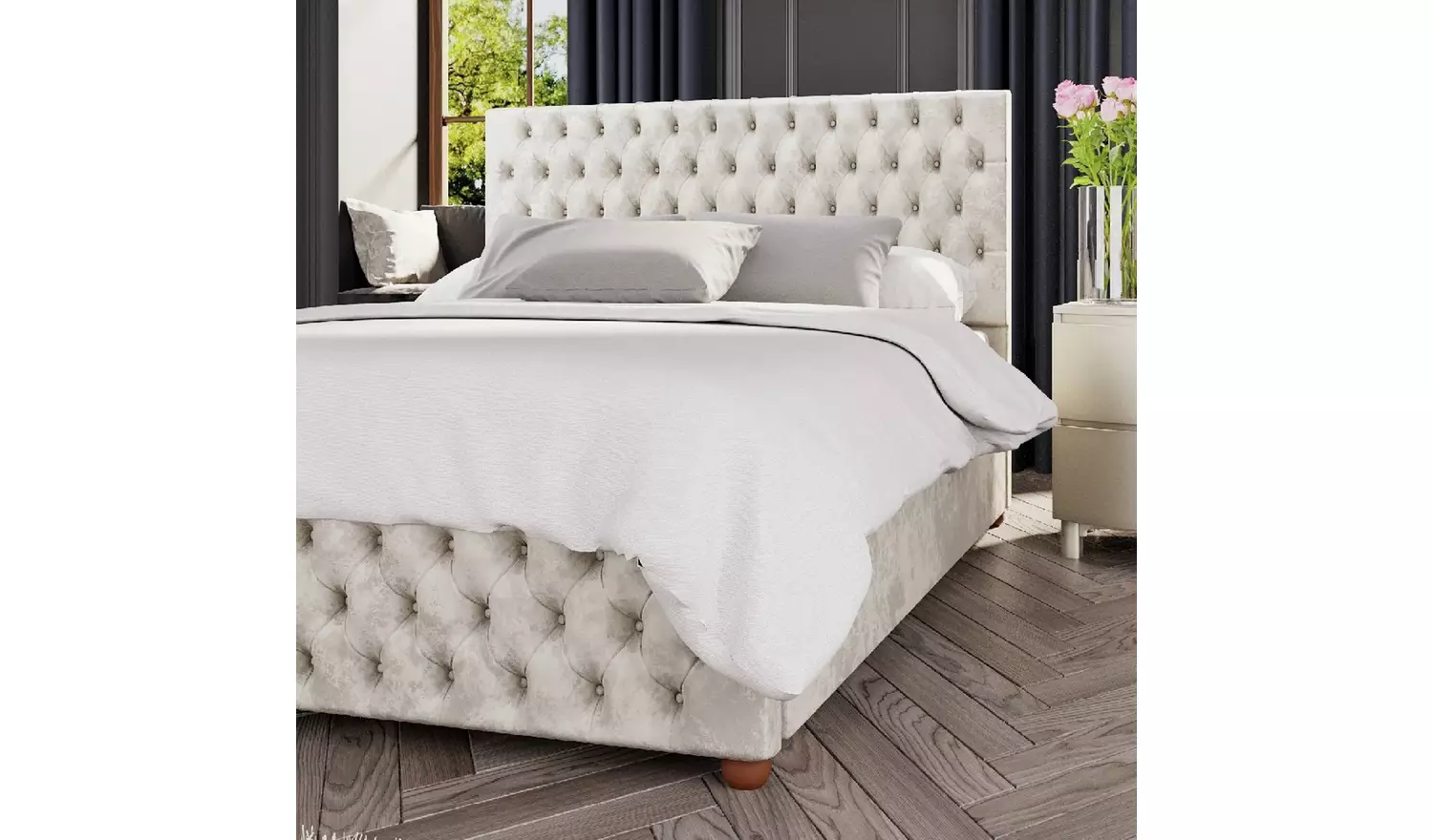 LLB Seren Velvet Double Ottoman Bedframe - Pearl
