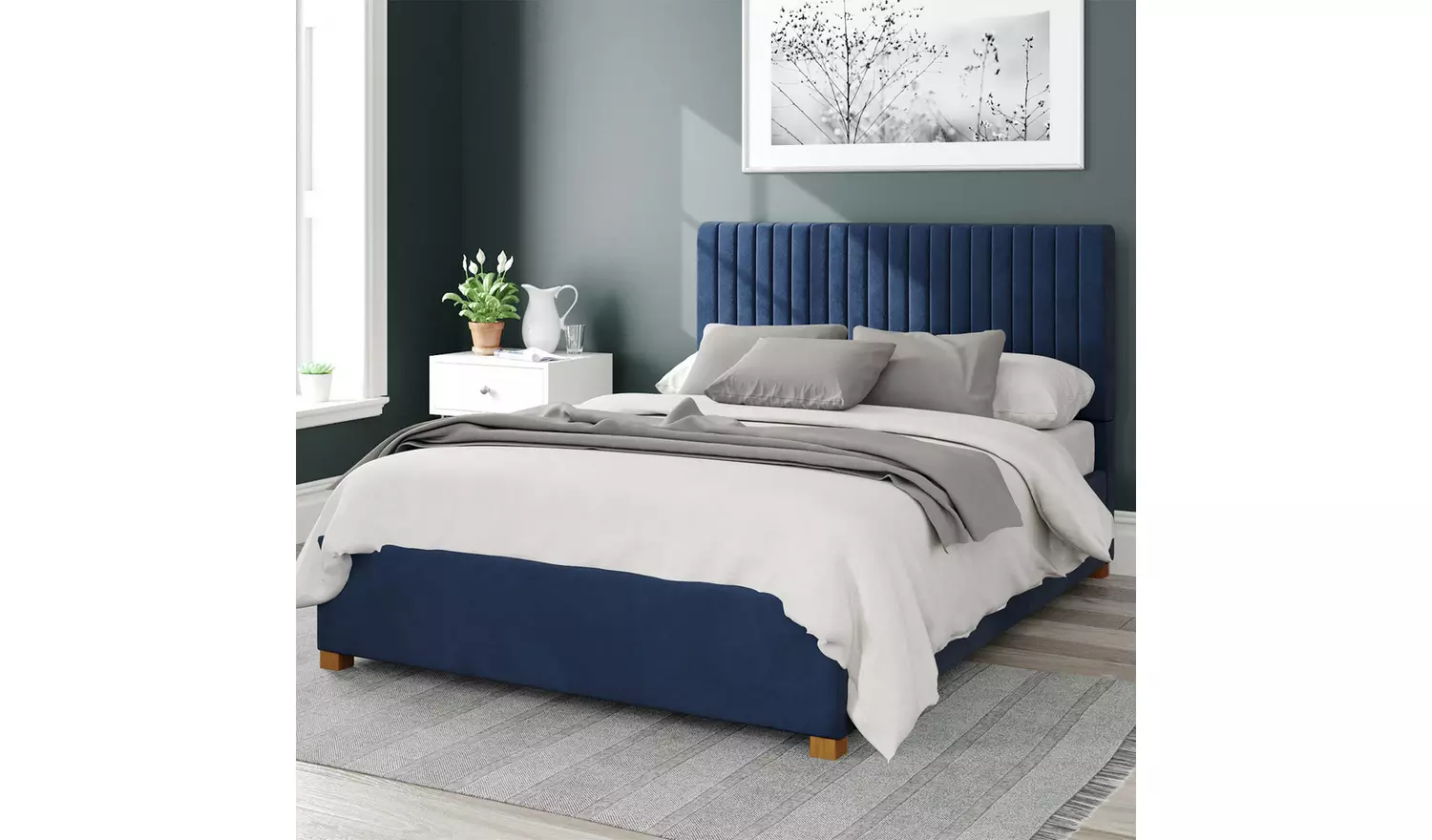 Aspire Grant Velvet Kingsize Ottoman Bedframe - Navy