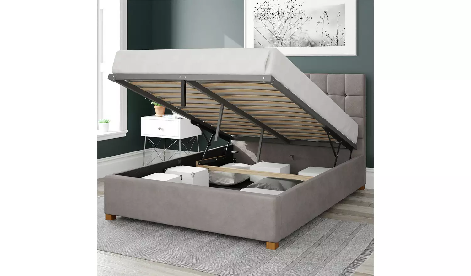 Aspire Sinatra Velvet Superking Ottoman Bedframe - Silver