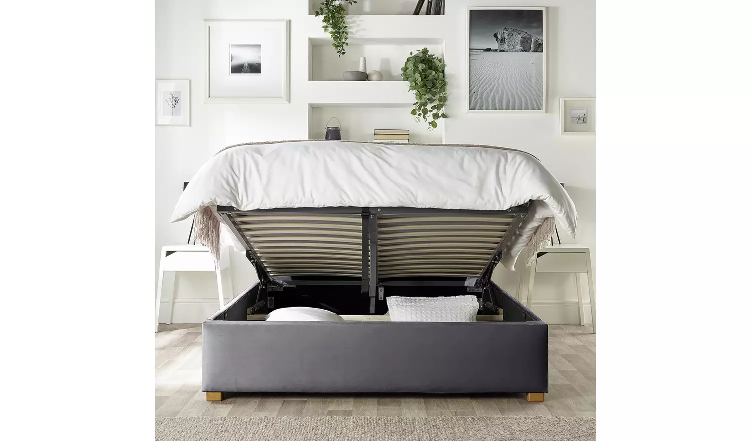 CL Boutique Velvet Superking Ottoman Bedframe - Steel