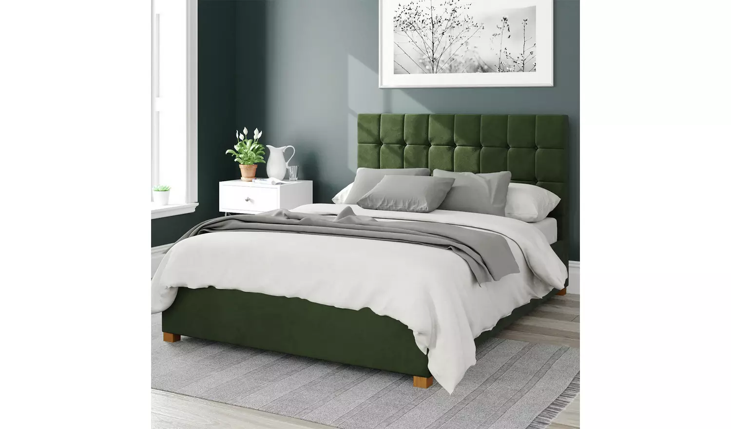 Aspire Sinatra Velvet Kingsize Ottoman Bedframe Forest Green