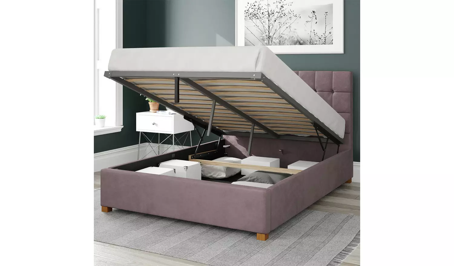 Aspire Sinatra Velvet Double Ottoman Bedrame - Blush