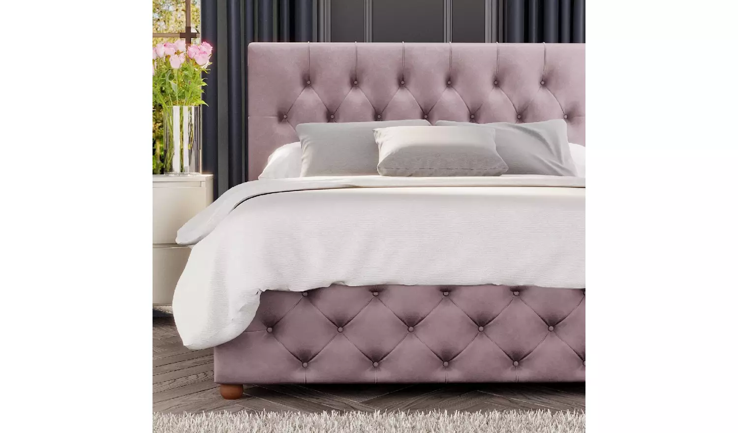 LLB Luna Velvet Kingsize Ottoman Bedframe - Blush