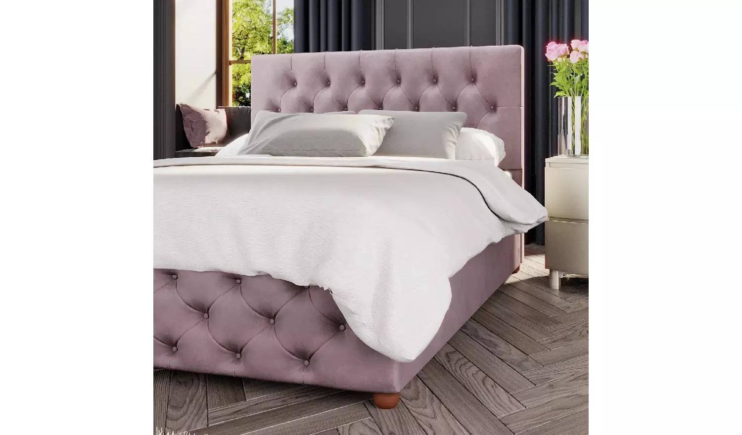 LLB Luna Velvet Kingsize Ottoman Bedframe - Blush