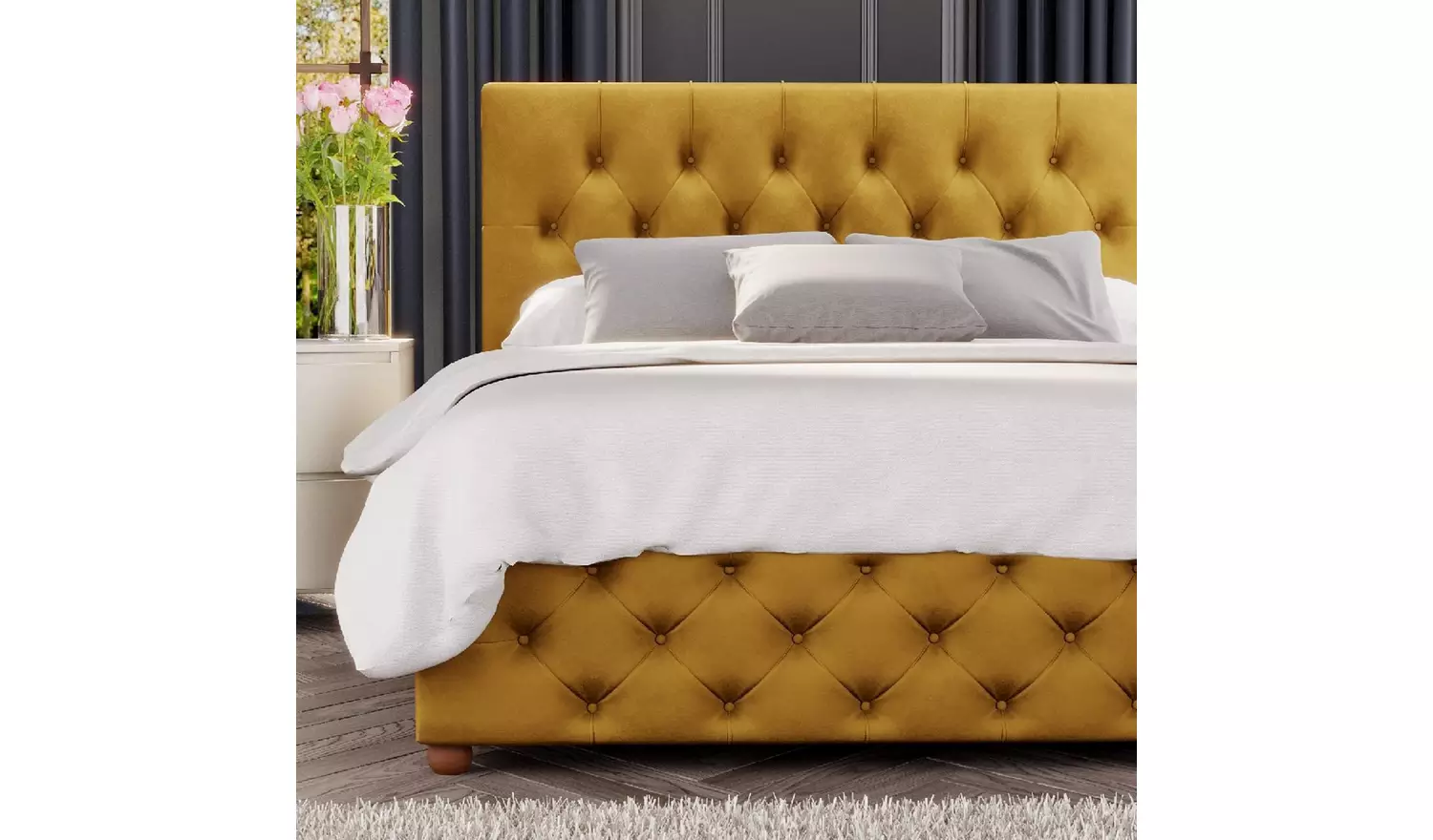 LLB Luna Velvet Small Double Ottoman Bedframe - Ochre