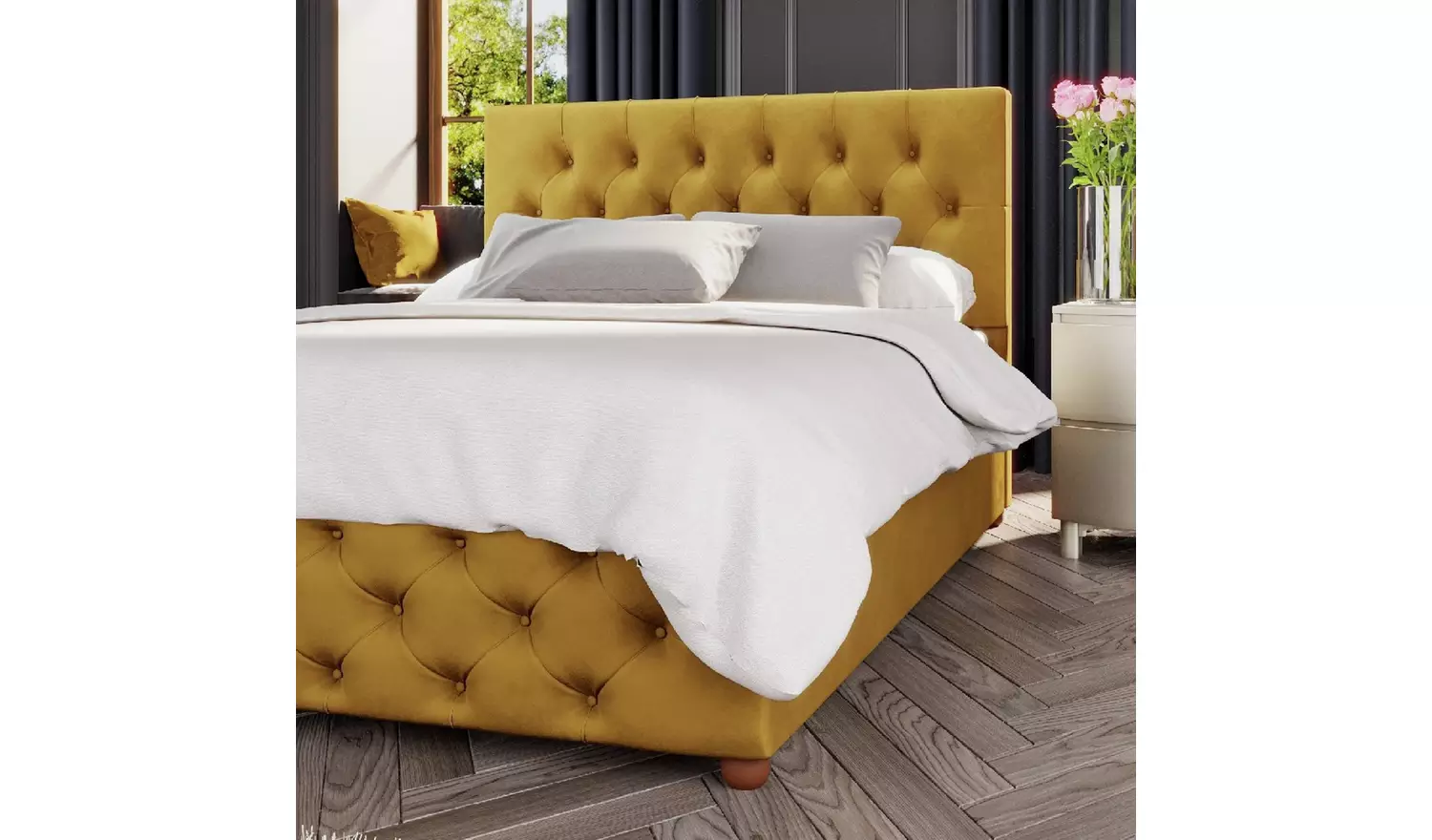 LLB Luna Velvet Small Double Ottoman Bedframe - Ochre