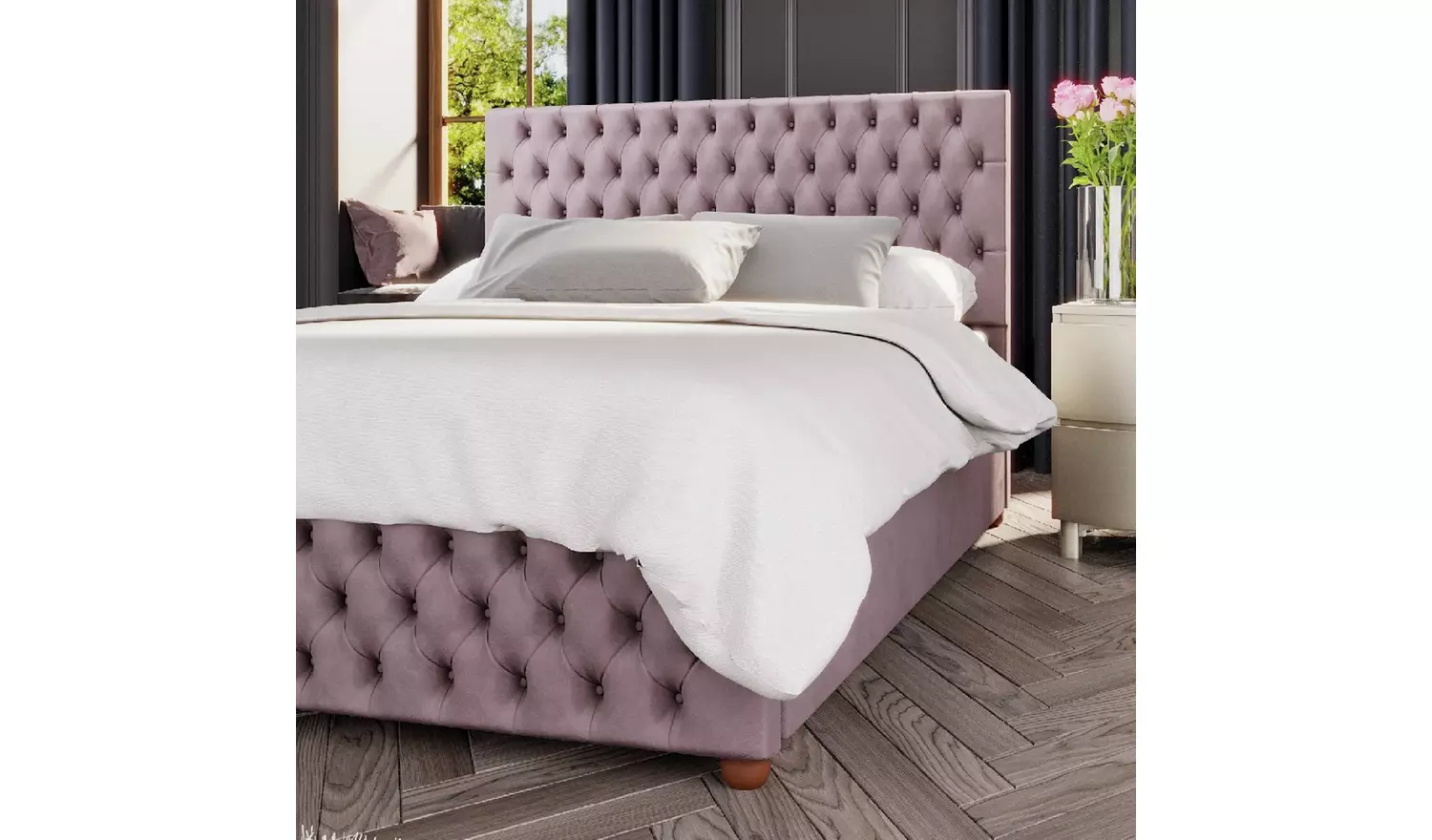 LLB Seren Velvet Small Double Ottoman Bedframe - Blush