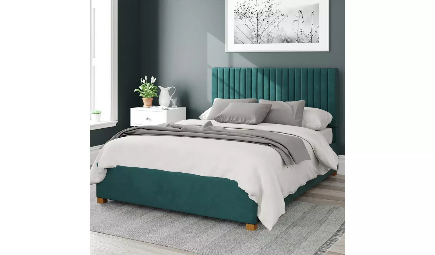Aspire Grant Velvet Kingsize Ottoman Bedframe - Emerald