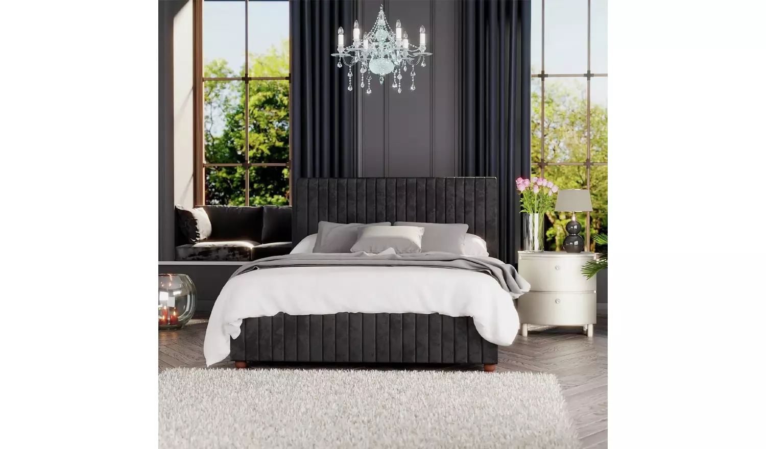 LLB Estella Velvet Superking Ottoman Bedframe - Black