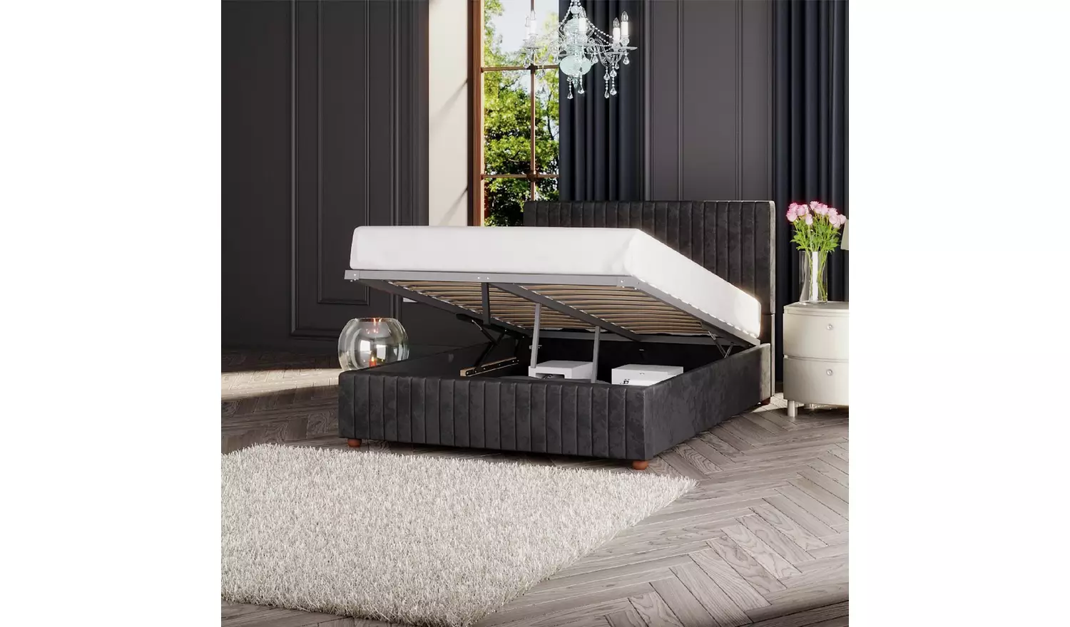 LLB Estella Velvet Superking Ottoman Bedframe - Black