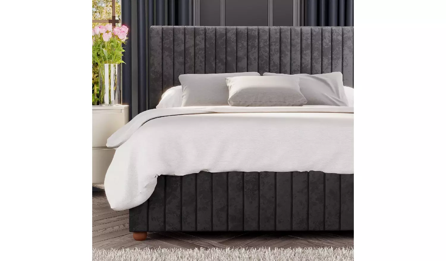 LLB Estella Velvet Superking Ottoman Bedframe - Black