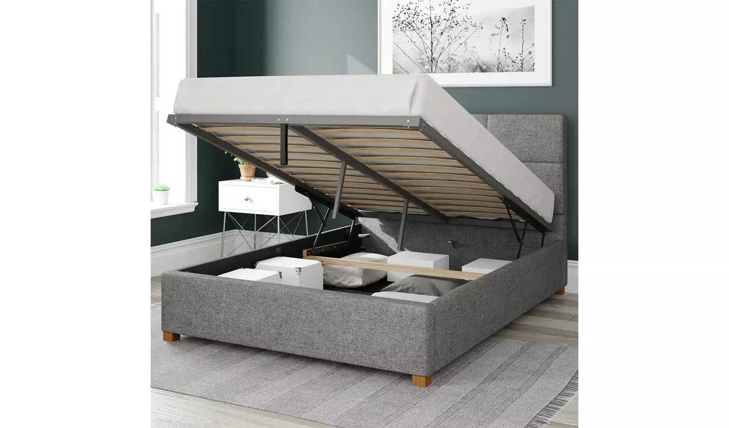 Aspire Caine Twill Superking Ottoman Bedframe - Grey