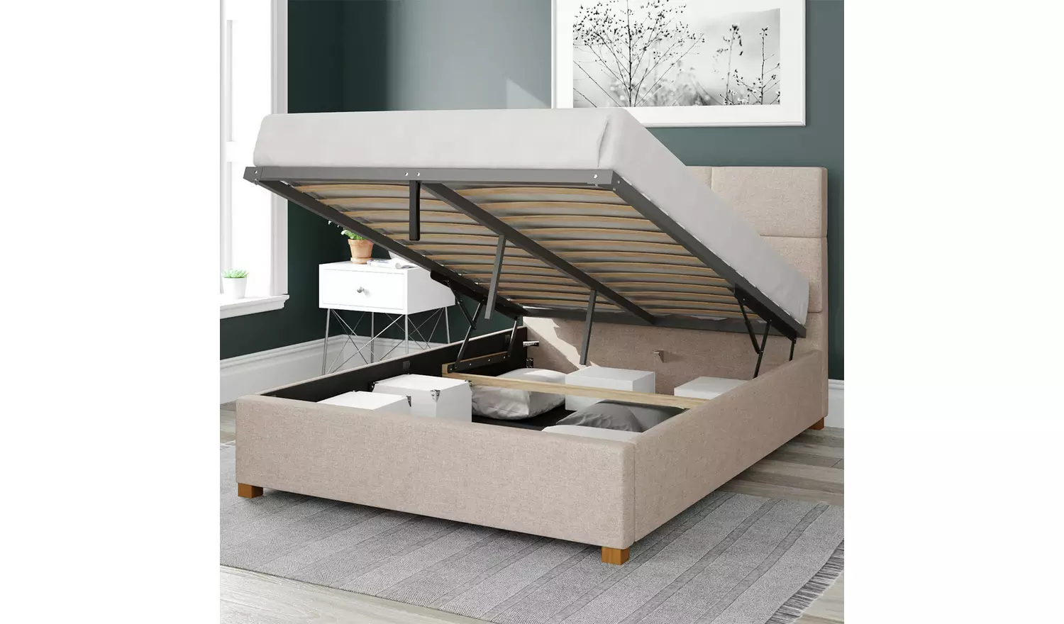 Aspire Caine Twill Double Ottoman Bedframe - Natural