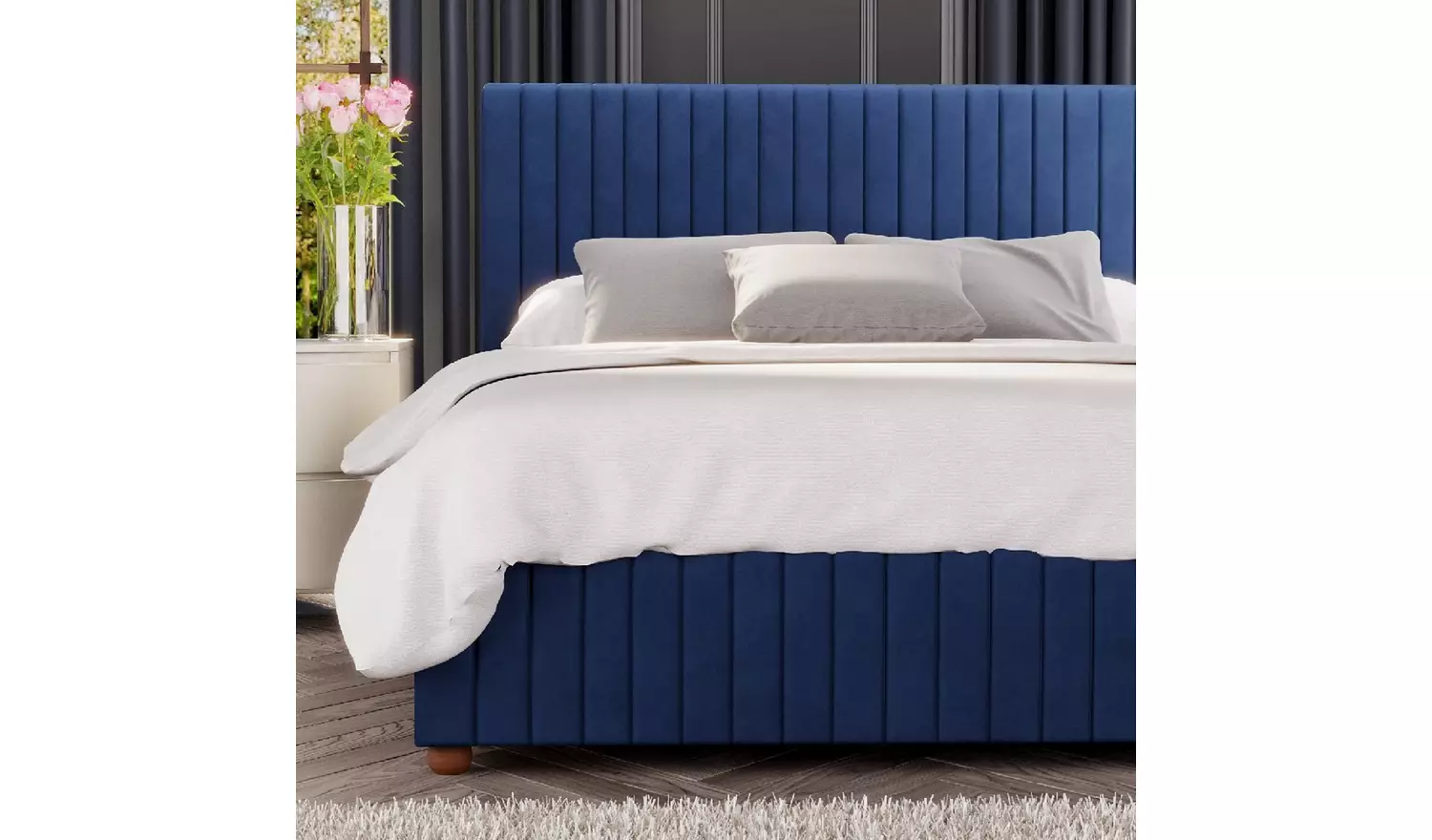 LLB Estella Velvet Kingsize Ottoman Bedframe - Navy