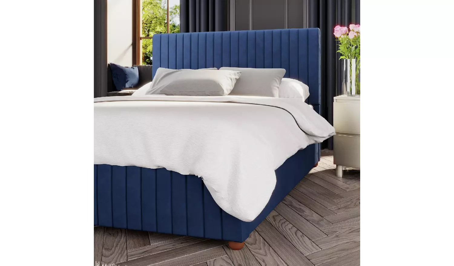 LLB Estella Velvet Kingsize Ottoman Bedframe - Navy
