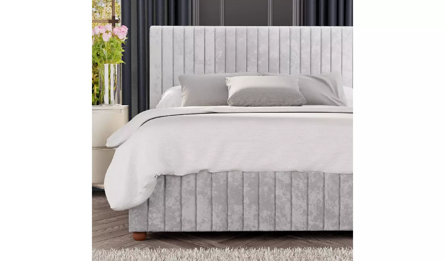 LLB Estella Velvet Kingsize Ottoman Bedframe - Silver