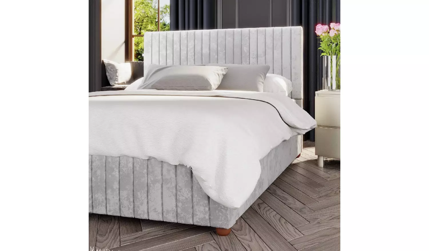 LLB Estella Velvet Superking Ottoman Bedframe - Silver