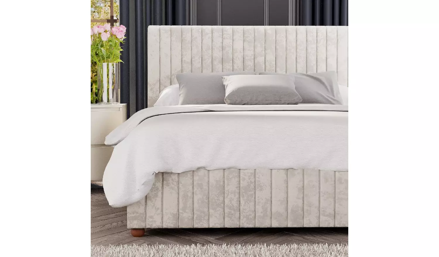 LLB Estella Velvet Double Ottoman Bedframe - Pearl