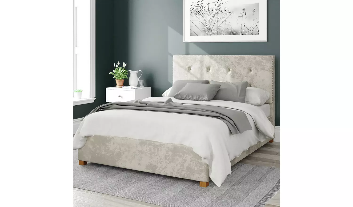 Aspire Presley Velvet Double Ottoman Bedframe - Pearl
