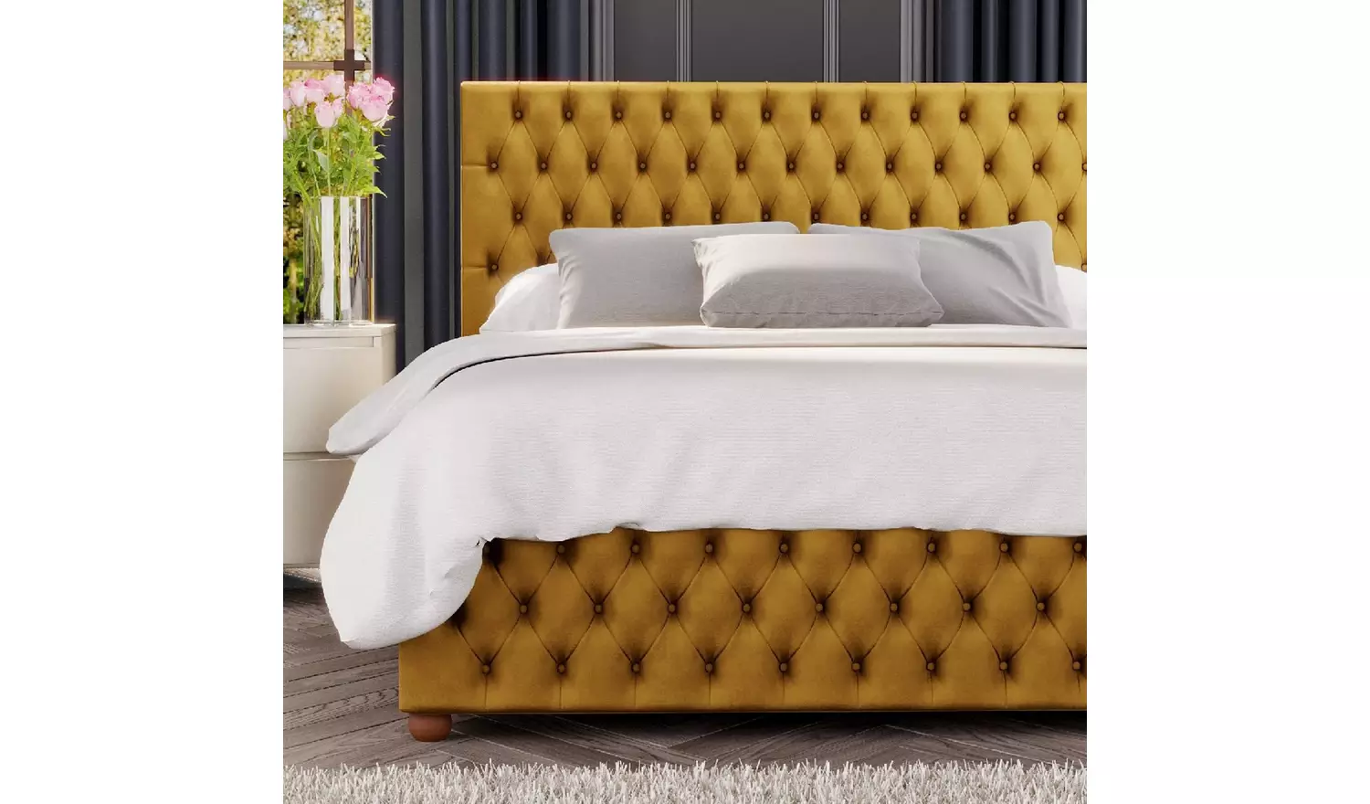 LLB Seren Velvet Double Ottoman Bedframe - Ochre