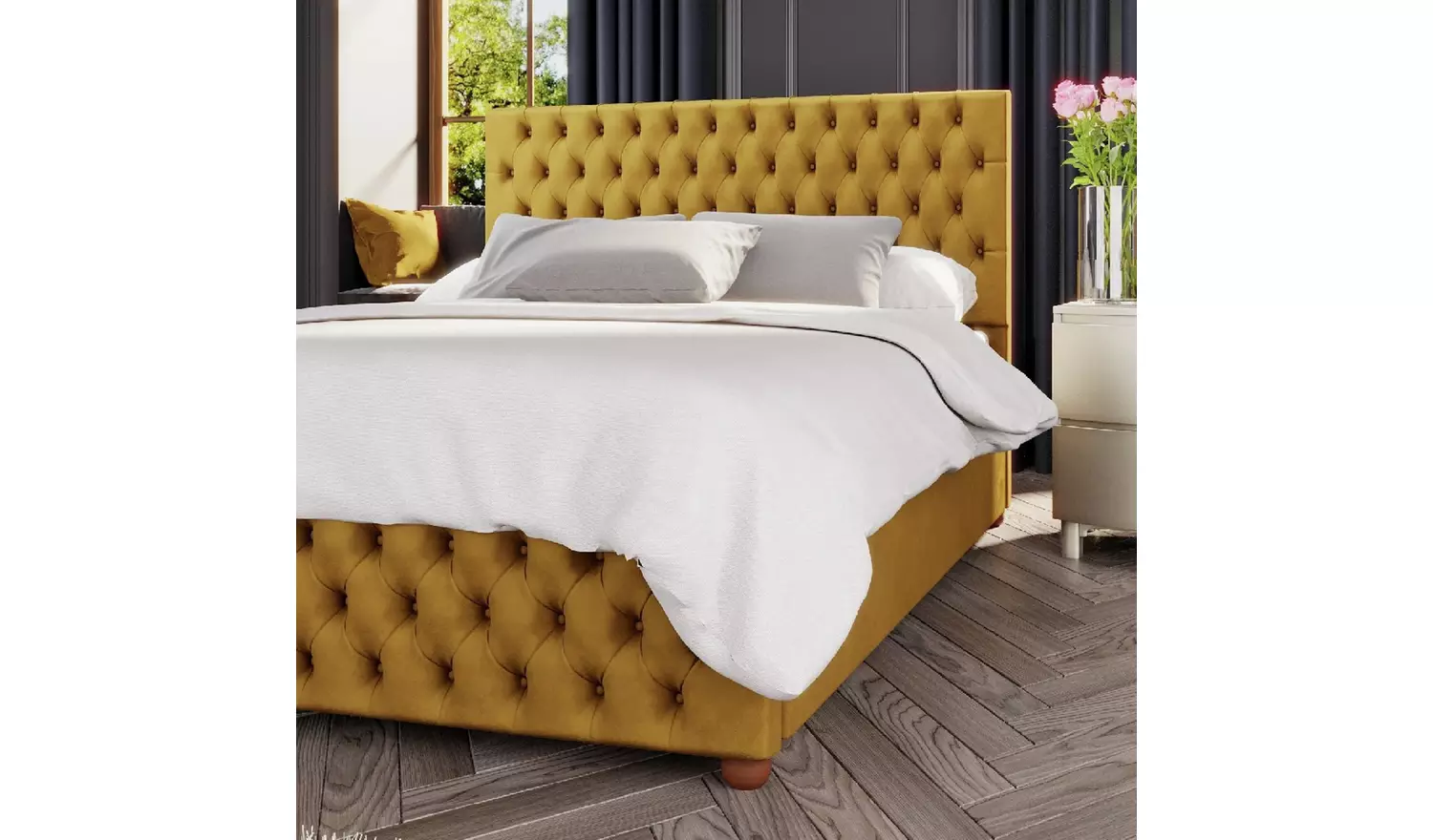 LLB Seren Velvet Kingsize Ottoman Bedframe - Ochre