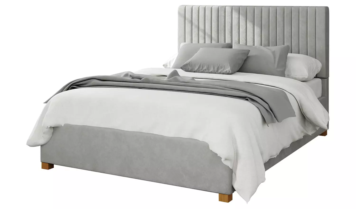Aspire Grant Velvet Double Ottoman Bedframe - Light Silver