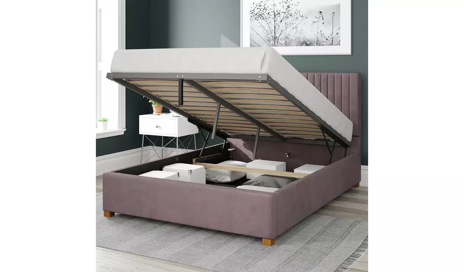 Aspire Grant Velvet Kingsize Ottoman Bedframe - Blush