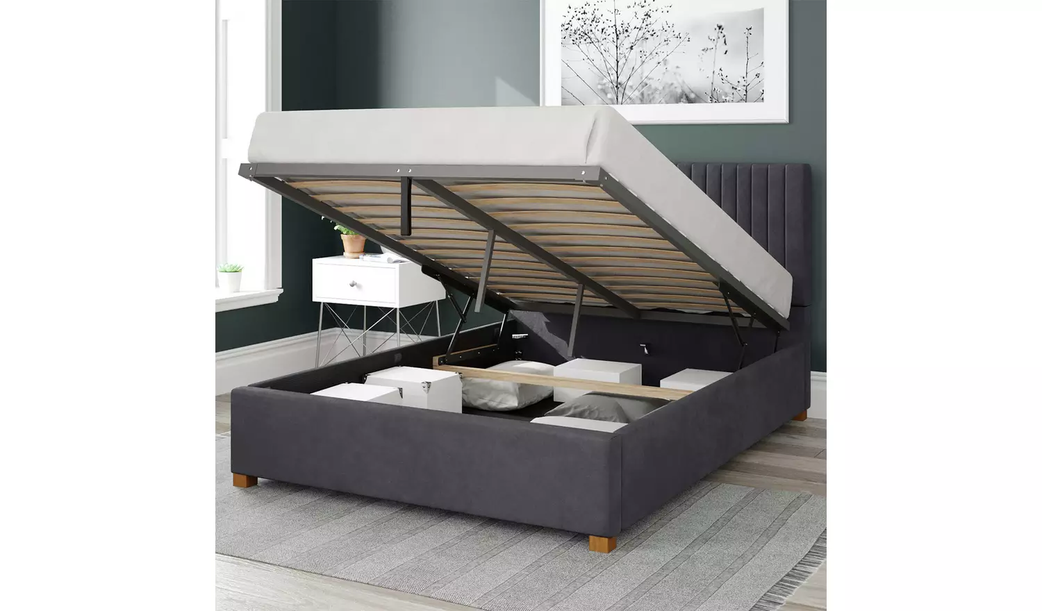 Aspire Grant Velvet Kingsize Ottoman Bedframe - Steel