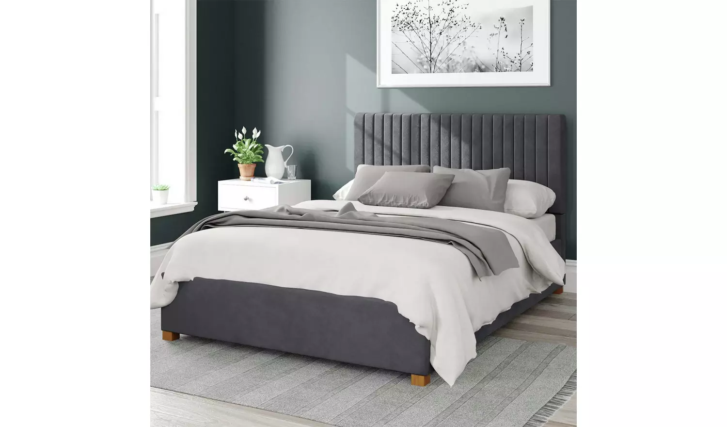 Aspire Grant Velvet Superking Ottoman Bedframe - Steel