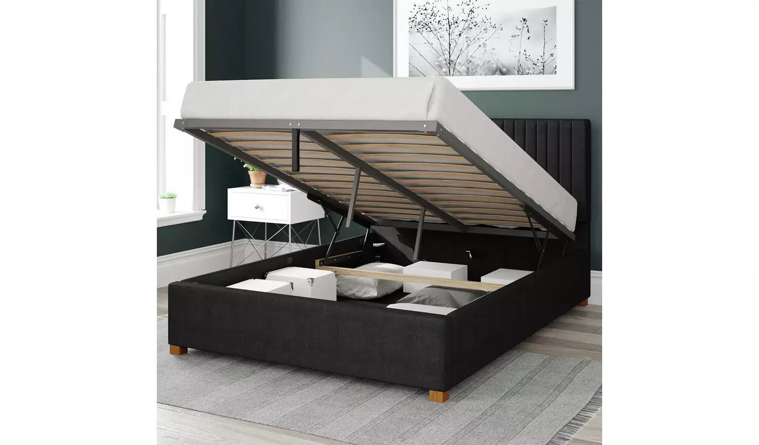 Aspire Grant Weave Kingsize Ottoman Bedframe - Ebony