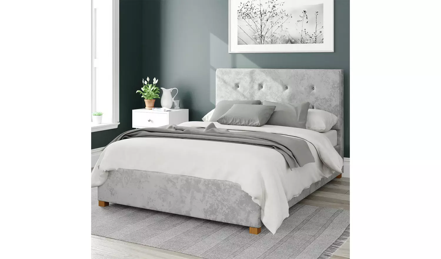 Aspire Presley Velvet Double Ottoman Bedframe - Silver