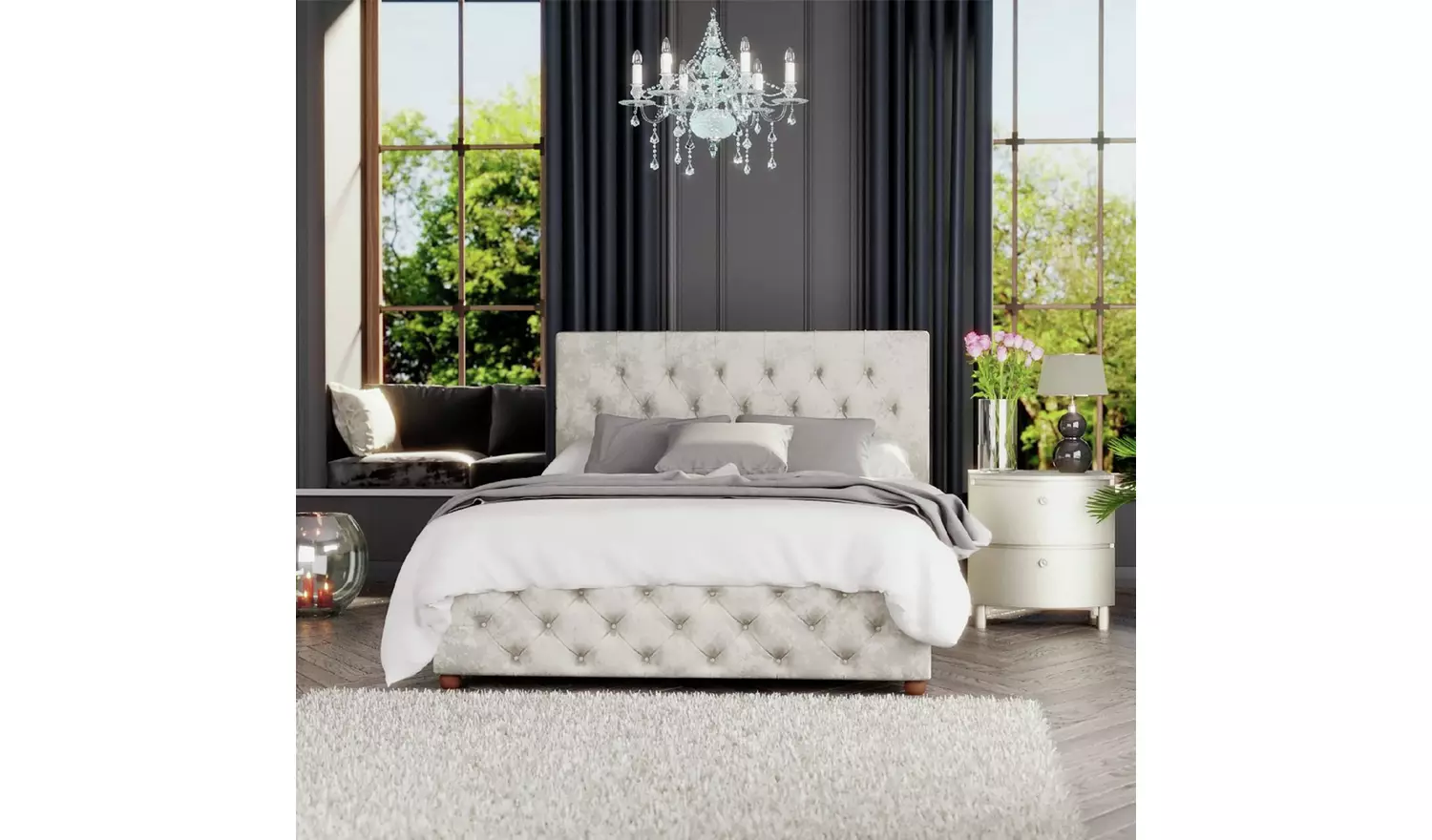 LLB Luna Velvet Superking Ottoman Bedframe - Pearl
