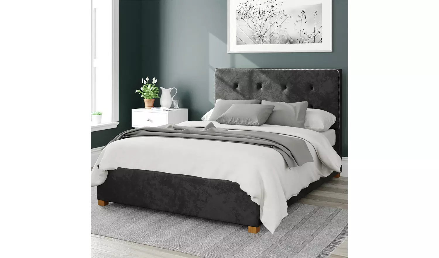 Aspire Presley Velvet Double Ottoman Bedframe - Black
