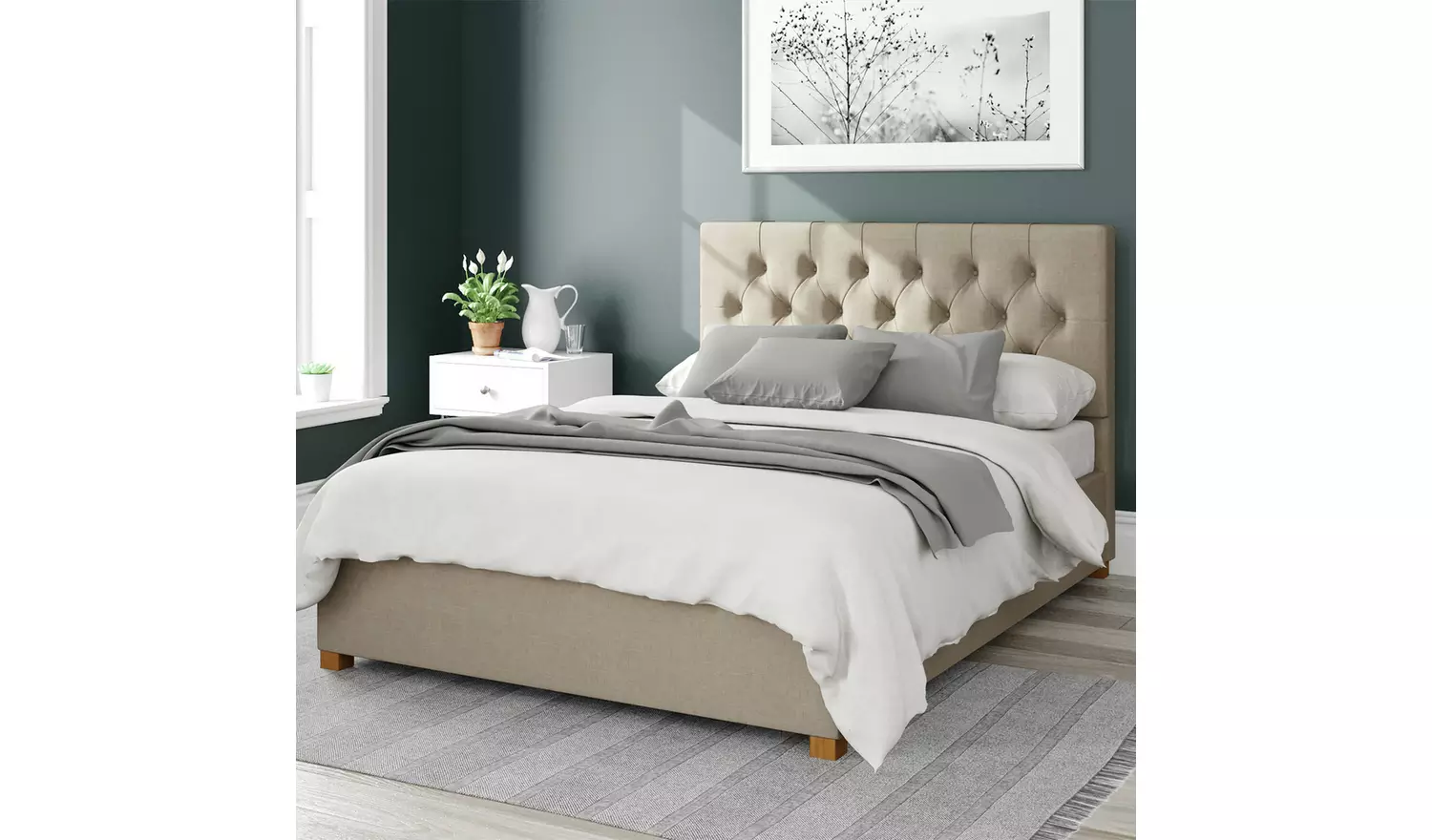 Aspire Olivier Linen Superking Ottoman Bedframe - Natural