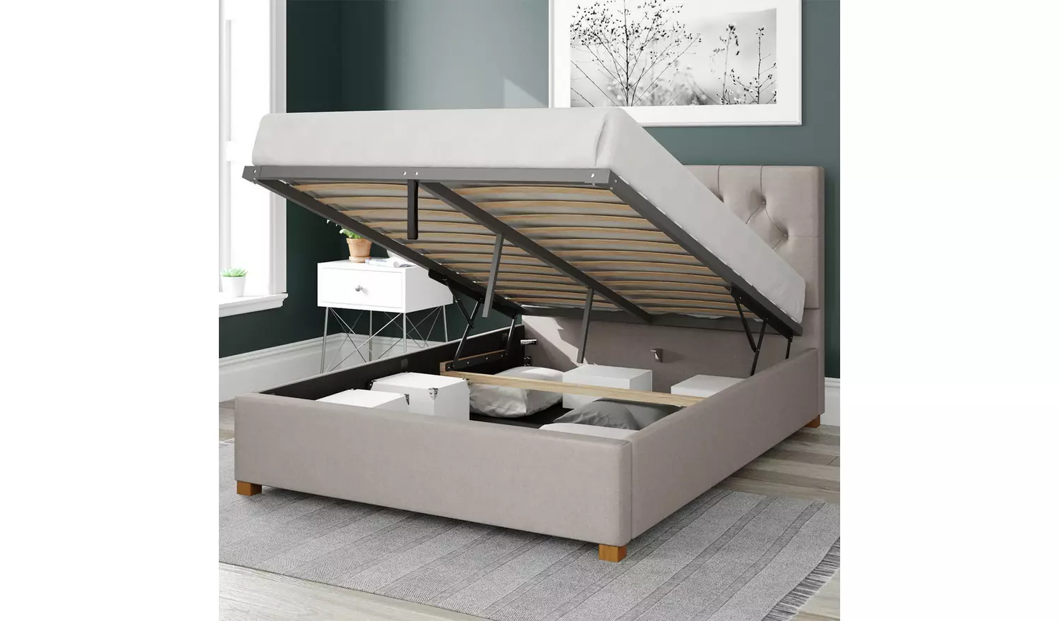 Aspire Olivier Linen Superking Ottoman Bedframe - Off White