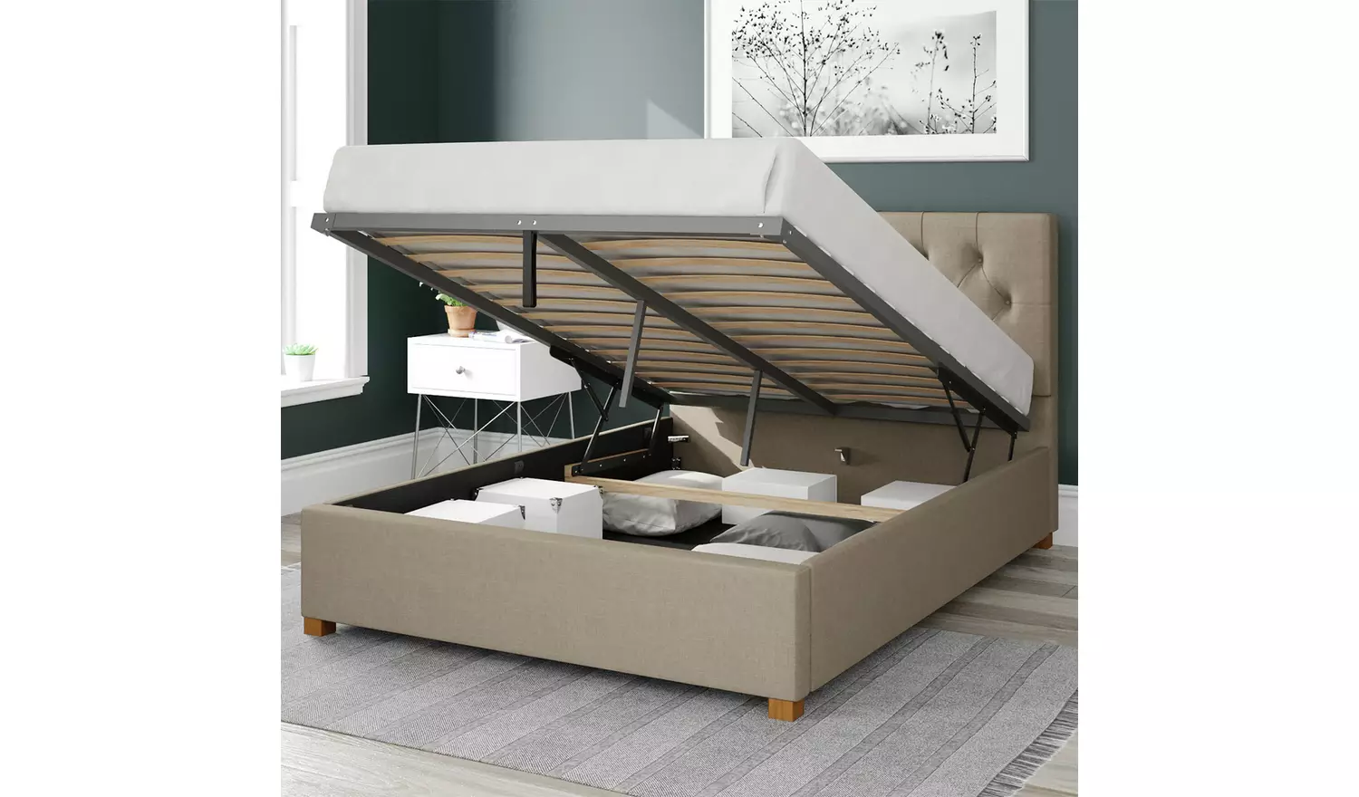 Aspire Olivier Linen Superking Ottoman Bedframe - Natural
