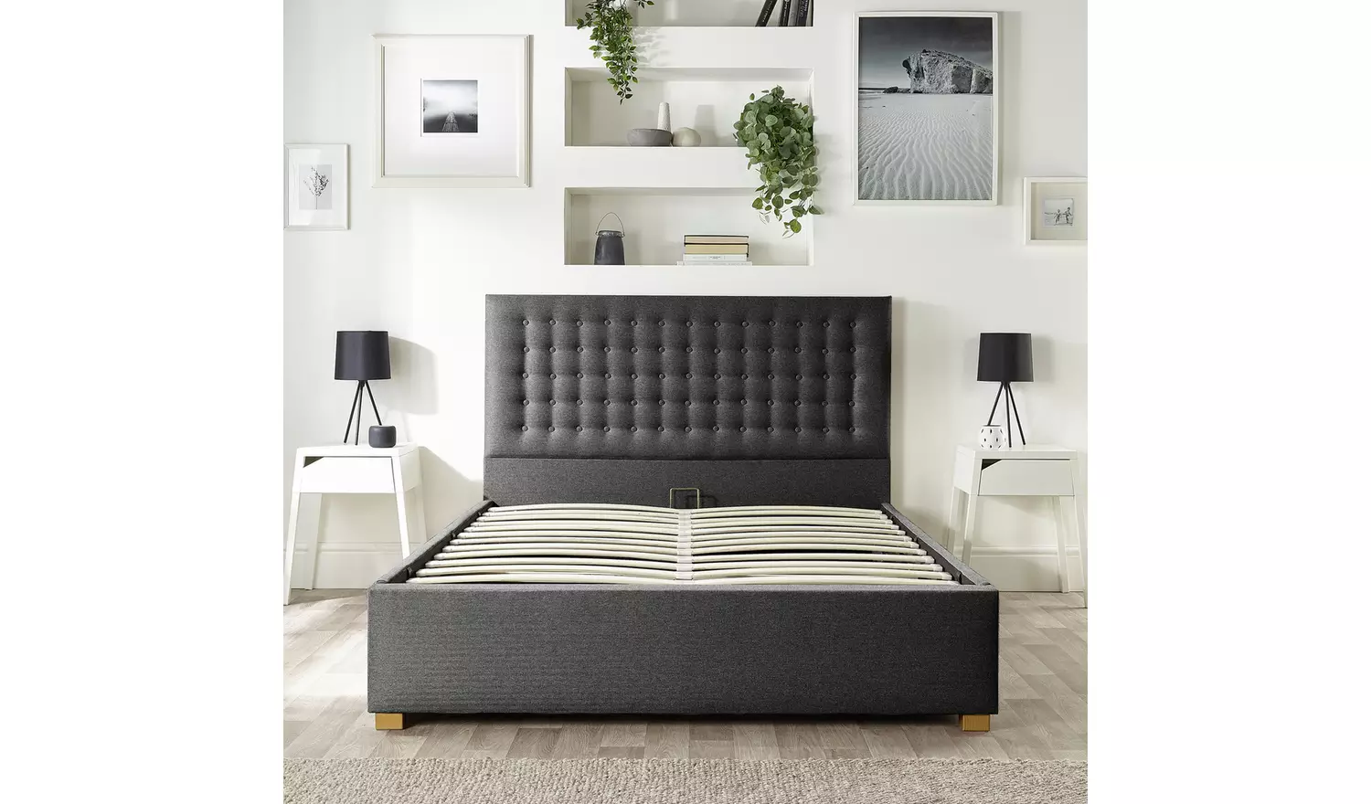 CL Opulence Twill Double Ottoman Bedframe Charcoal