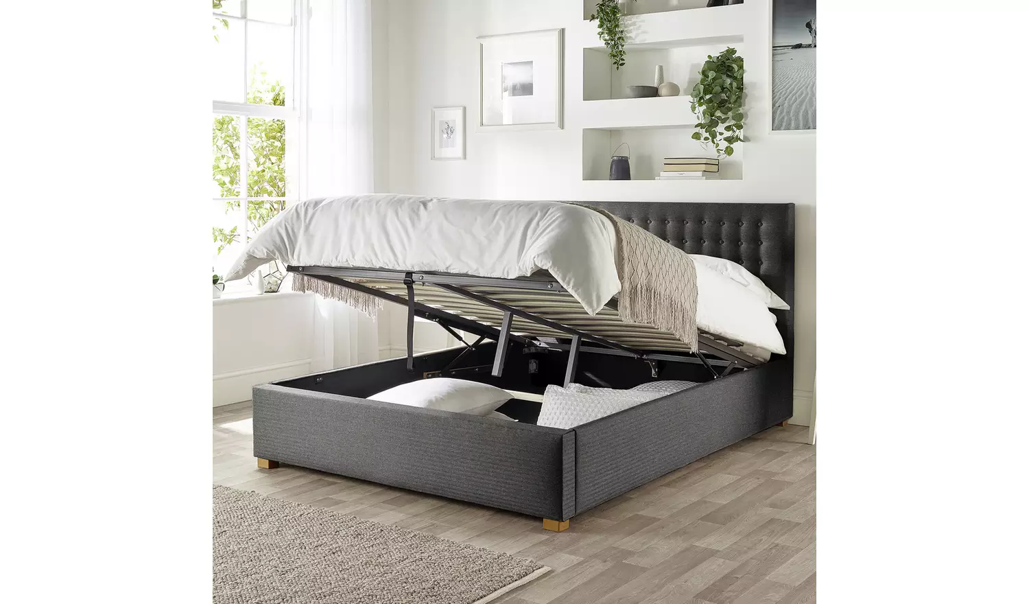 CL Opulence Twill Kingsize Ottoman Bedframe - Charcoal