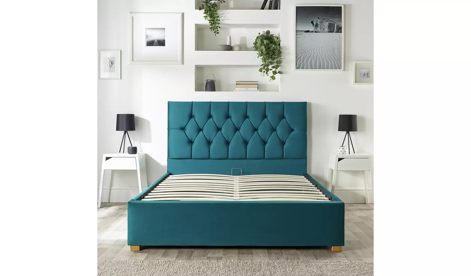 CL Boutique Velvet Superking Ottoman Bedframe - Emerald