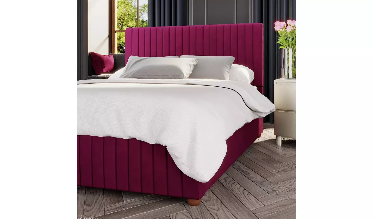 LLB Estella Velvet Double Ottoman Bedframe - Berry