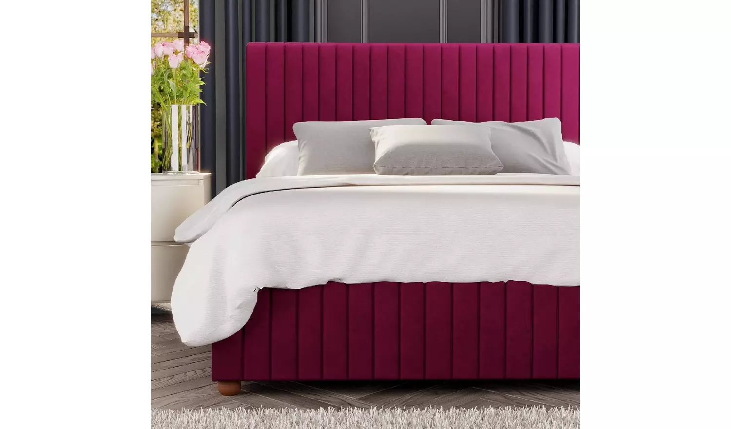 LLB Estella Velvet Kingsize Ottoman Bedframe - Berry