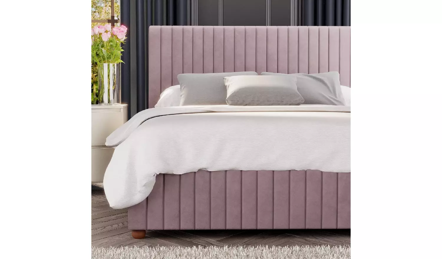 LLB Estella Velvet Small Double Ottoman Bedframe - Blush